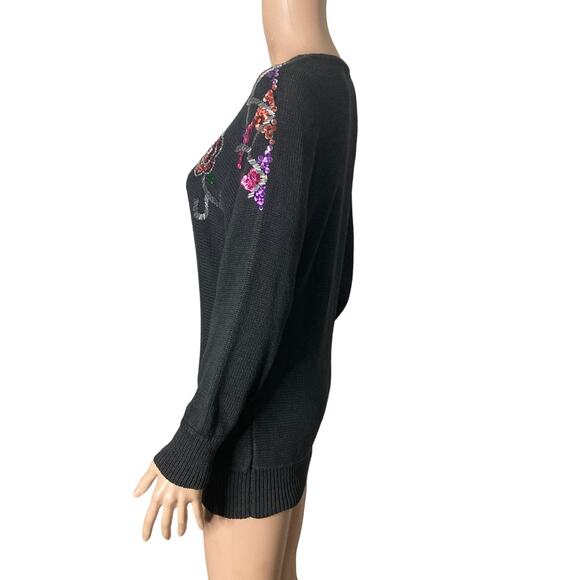 Vintage Victoria Jones Christmas Sweater Womens Sm Black Purple Beaded Sequins - Picture 12 of 13
